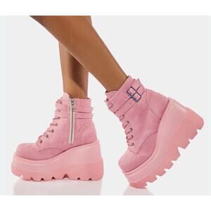 Demonia Pink Shaker-52 Baby Pink Boots •7• Platform Vegan Suede Goth Punk